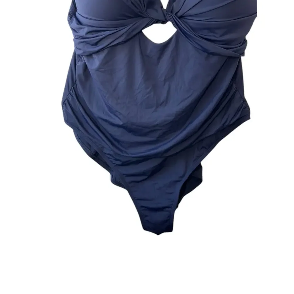 Hilor One Piece Ruched Twist Front Tummy Control Underwire Push Up Bathing Suit - Picture 3 of 12